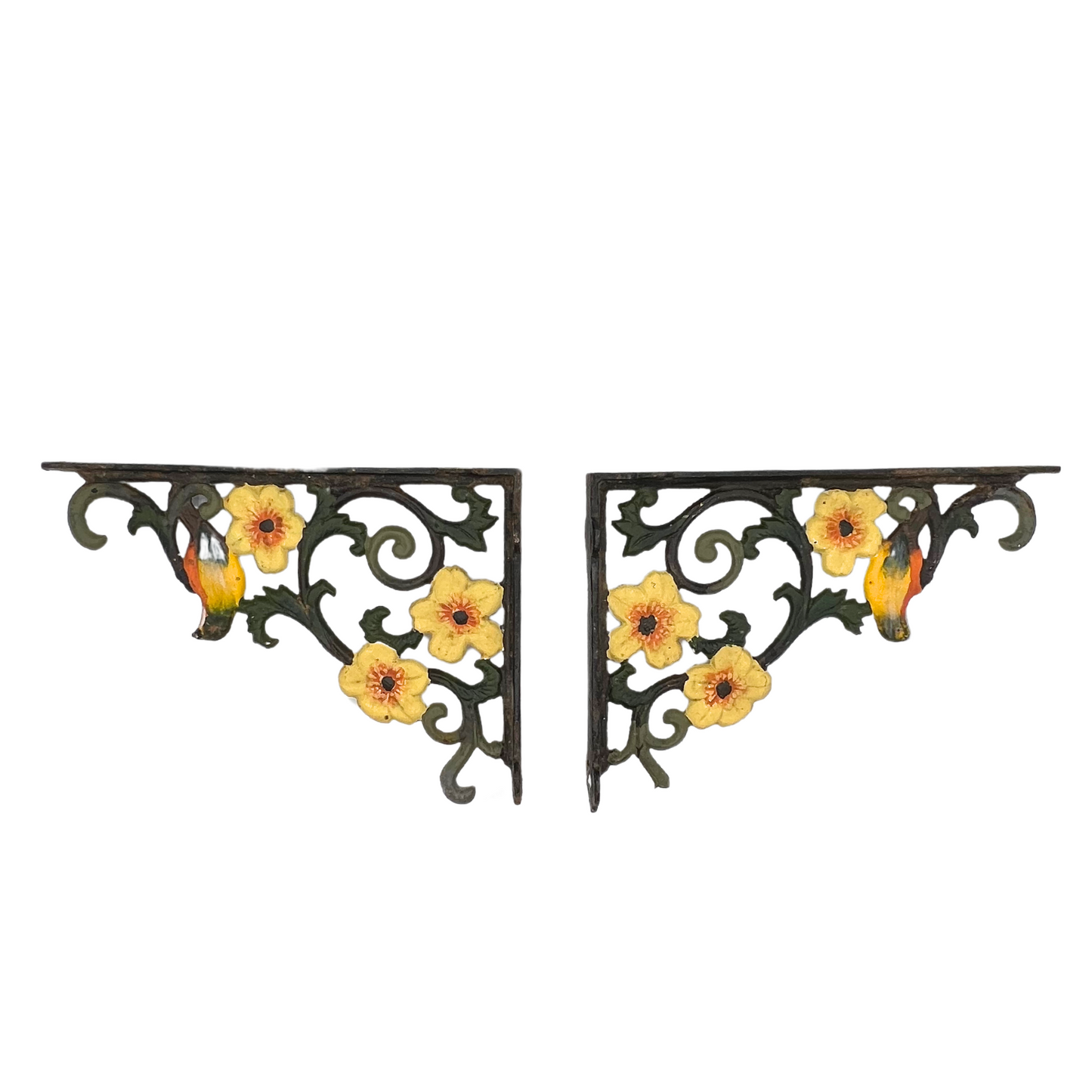 pair of vintage floral cast iron shelf brackets