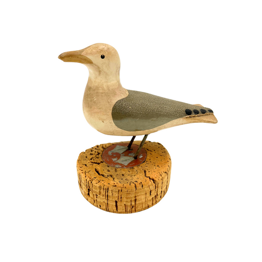 vintage wooden seagull on cork base
