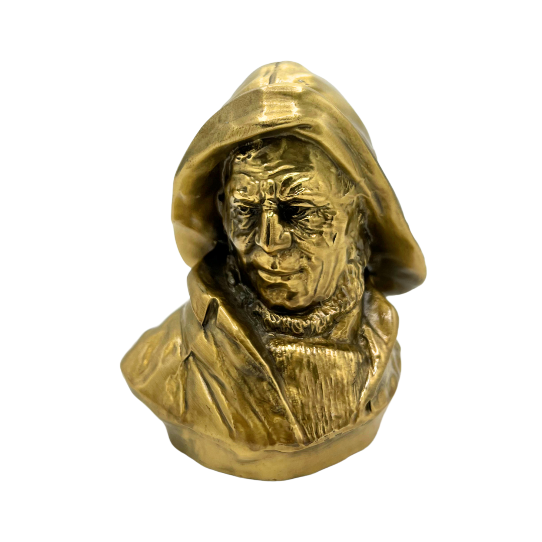 vintage brass fisherman bust