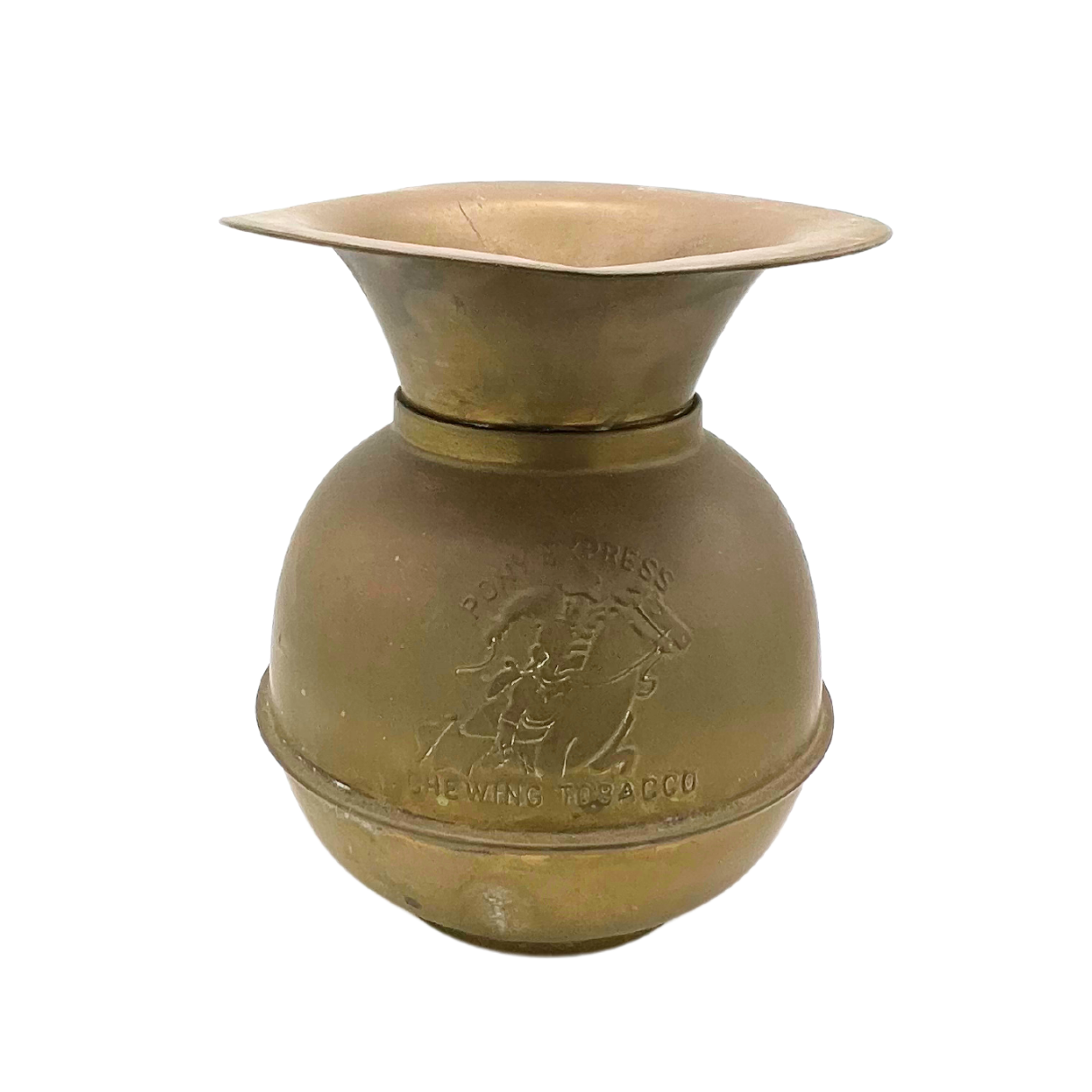 vintage brass Pony Express spittoon