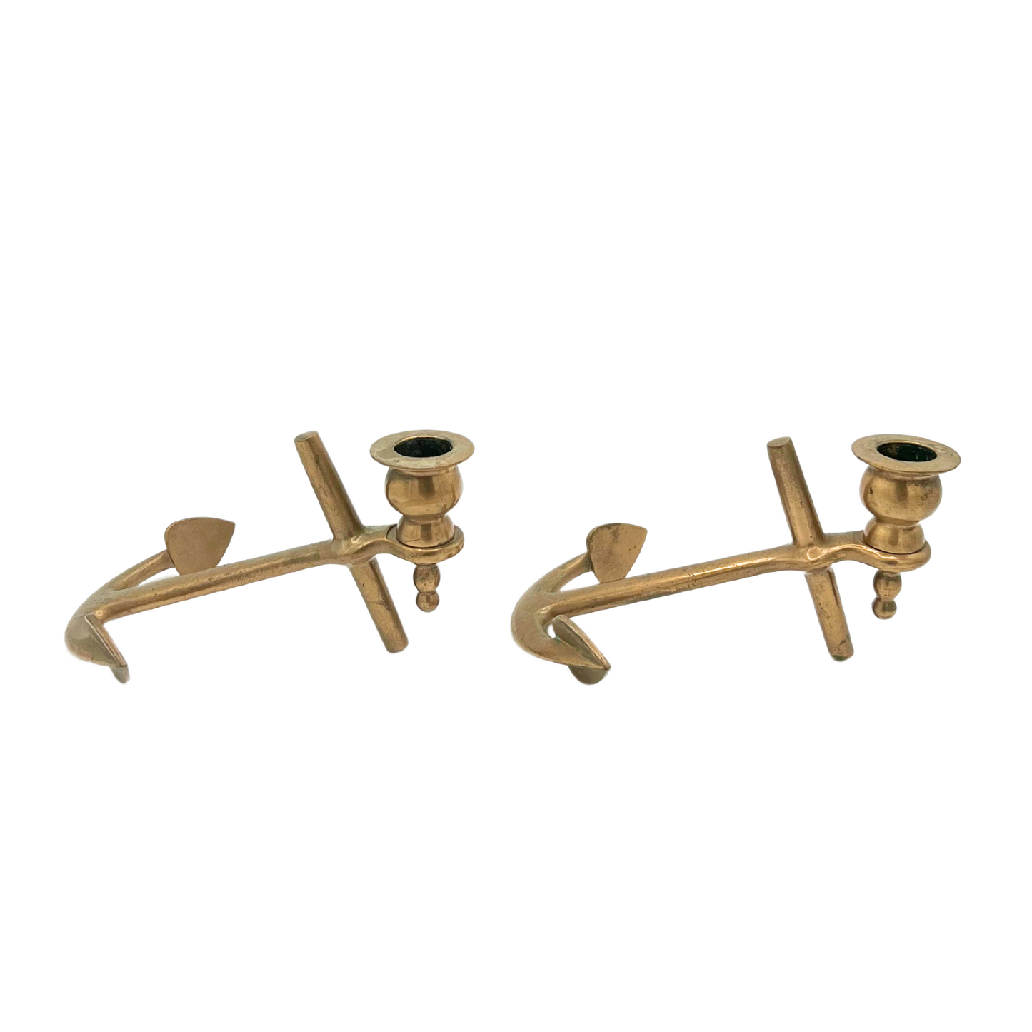 pair of vintage brass anchor candlesticks