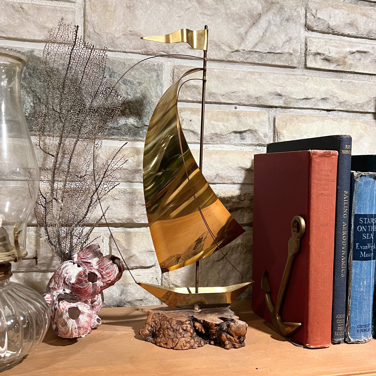 mid-century modern brass sailboat