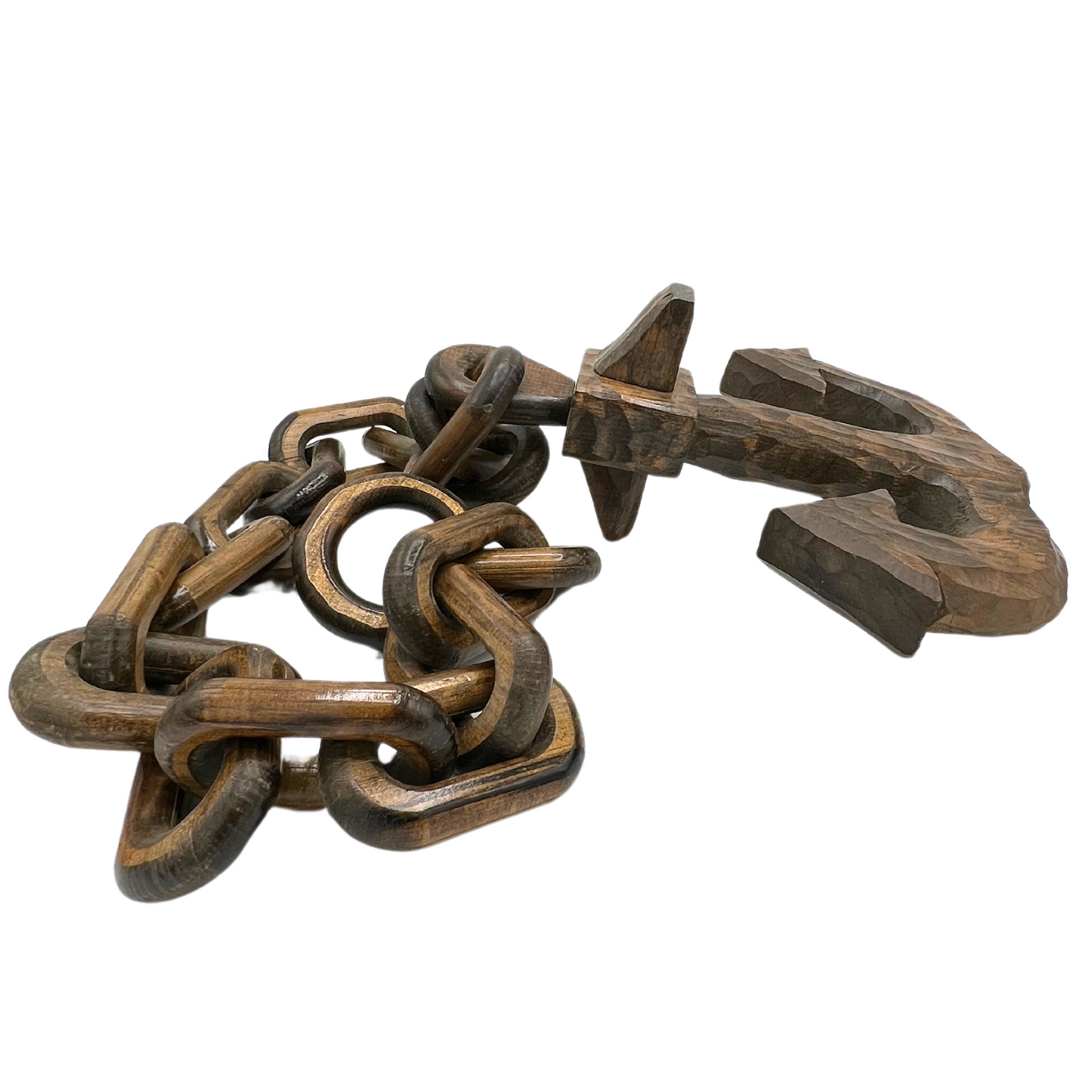vintage hand-carved wooden anchor and chain