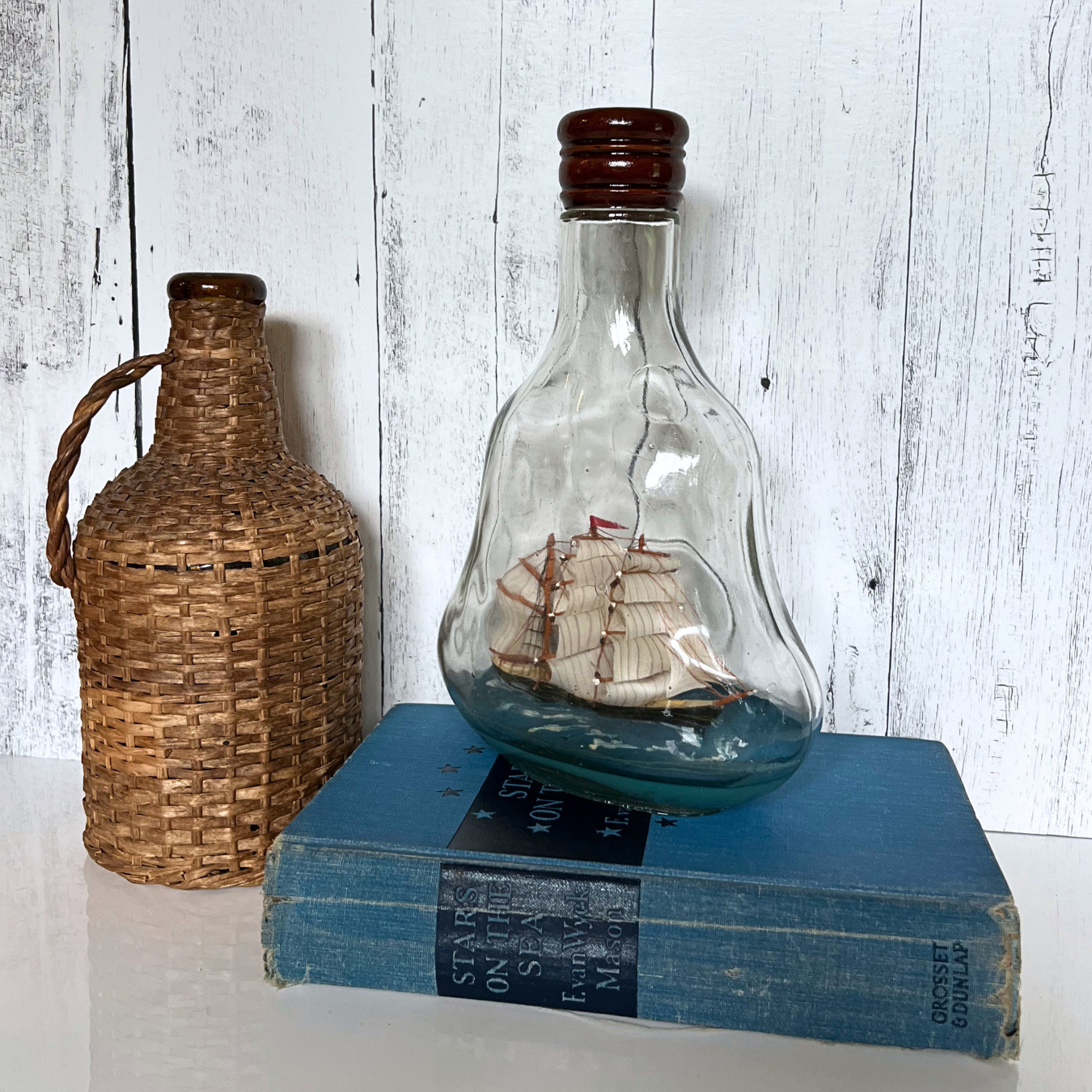 vintage vertical ship in a bottle