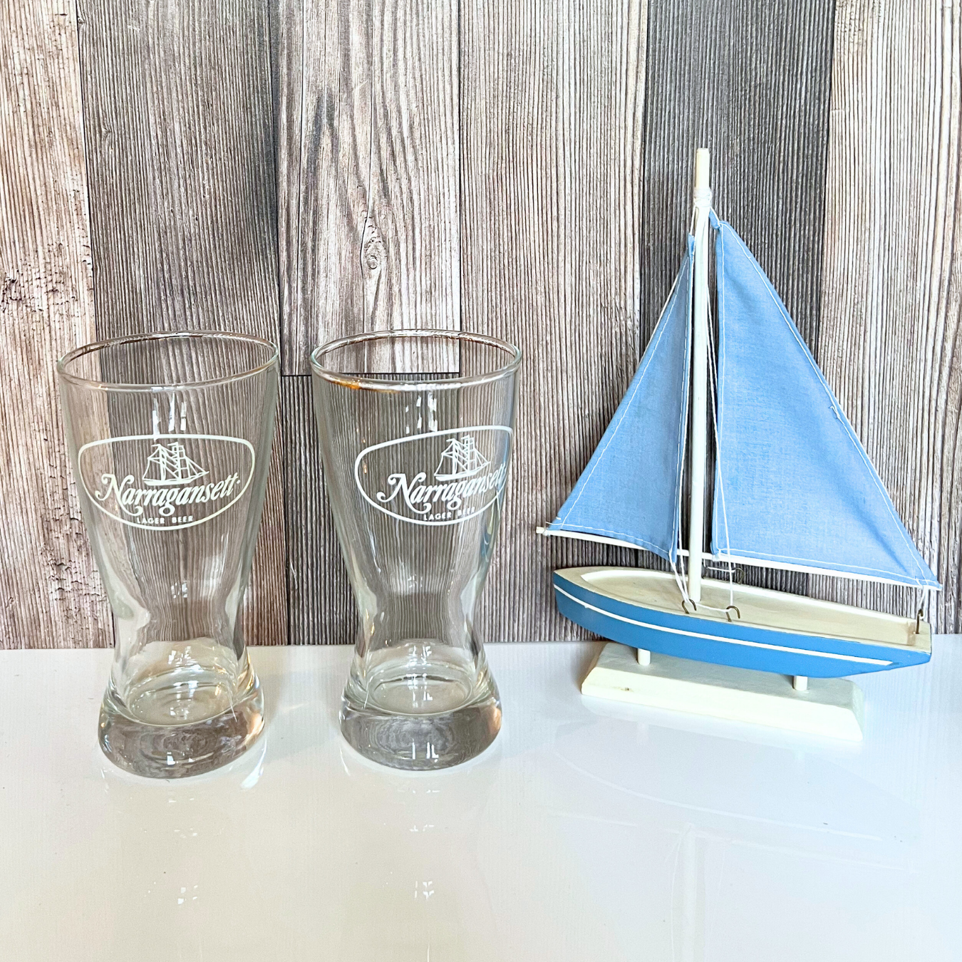 pair of vintage Narragansett glasses