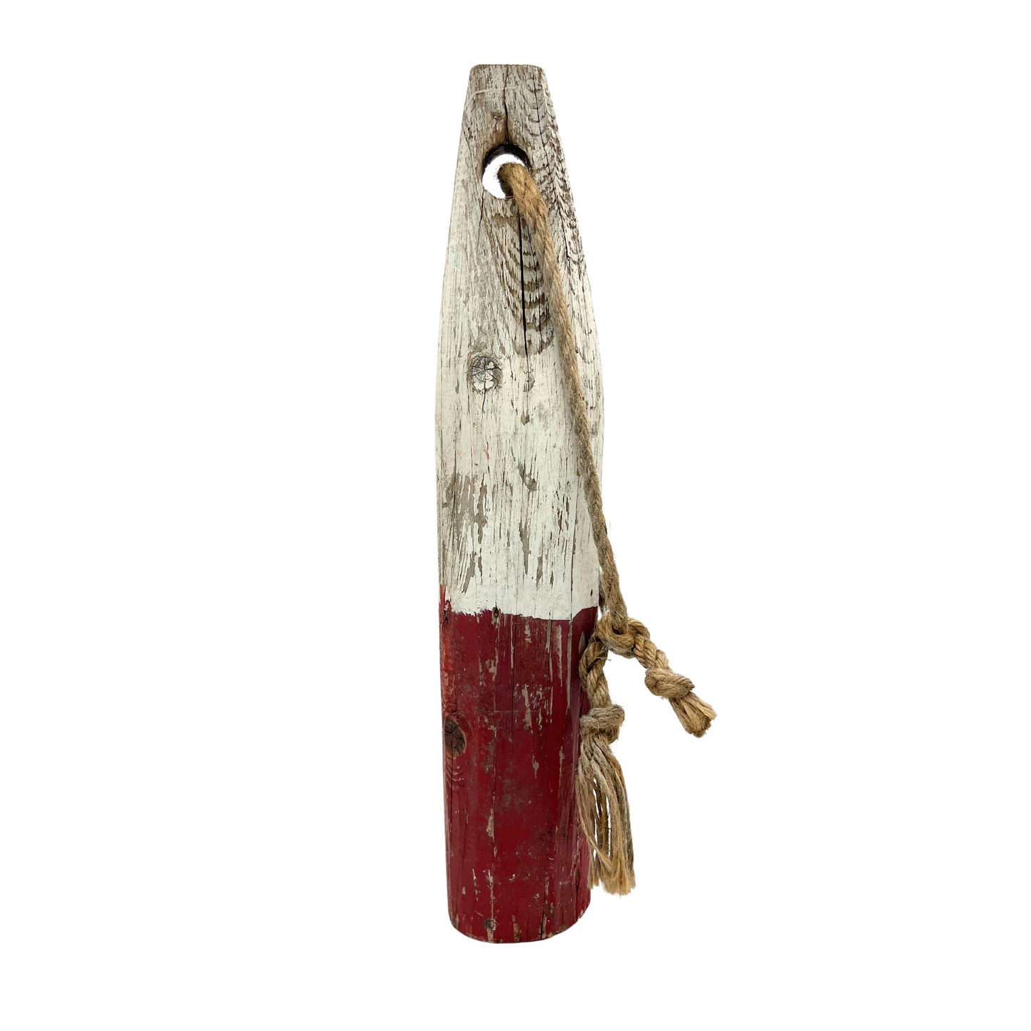 authentic red and white wooden buoy