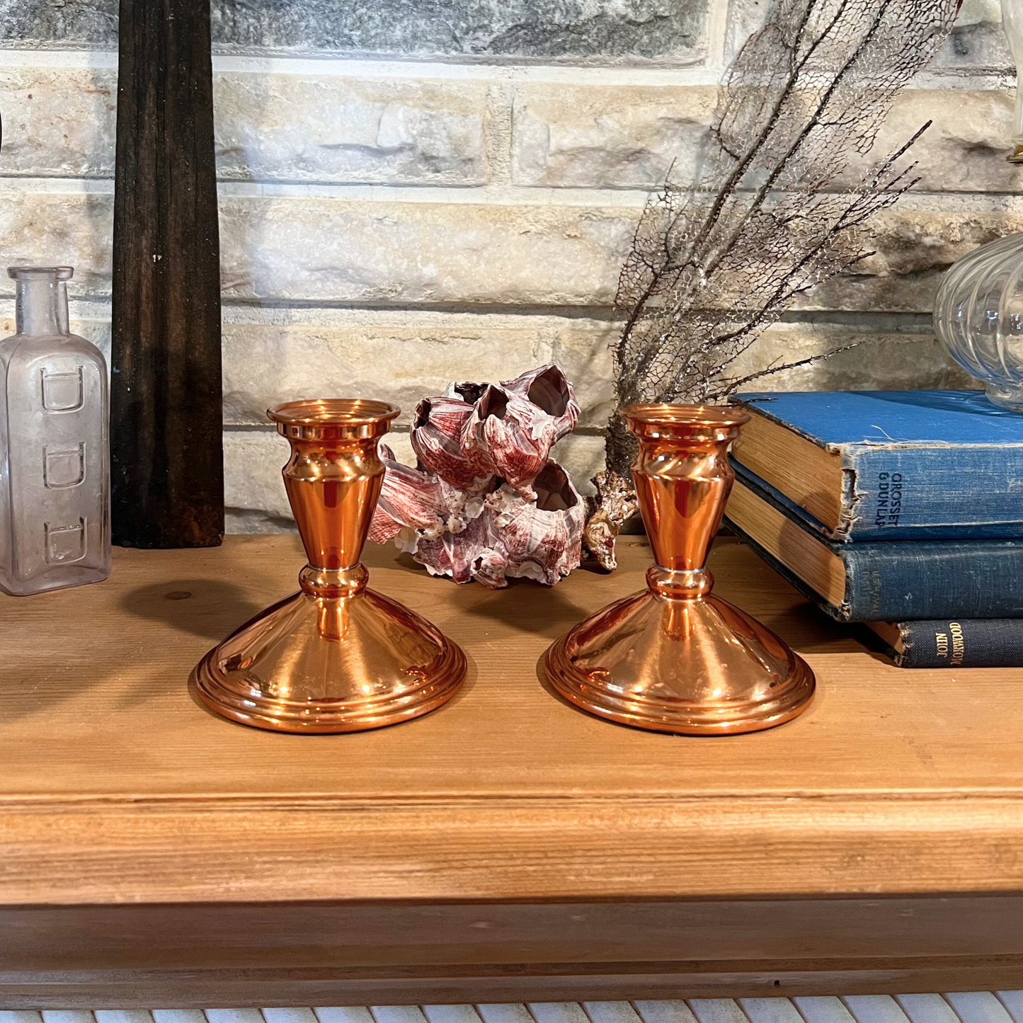 pair of vintage copper candlesticks