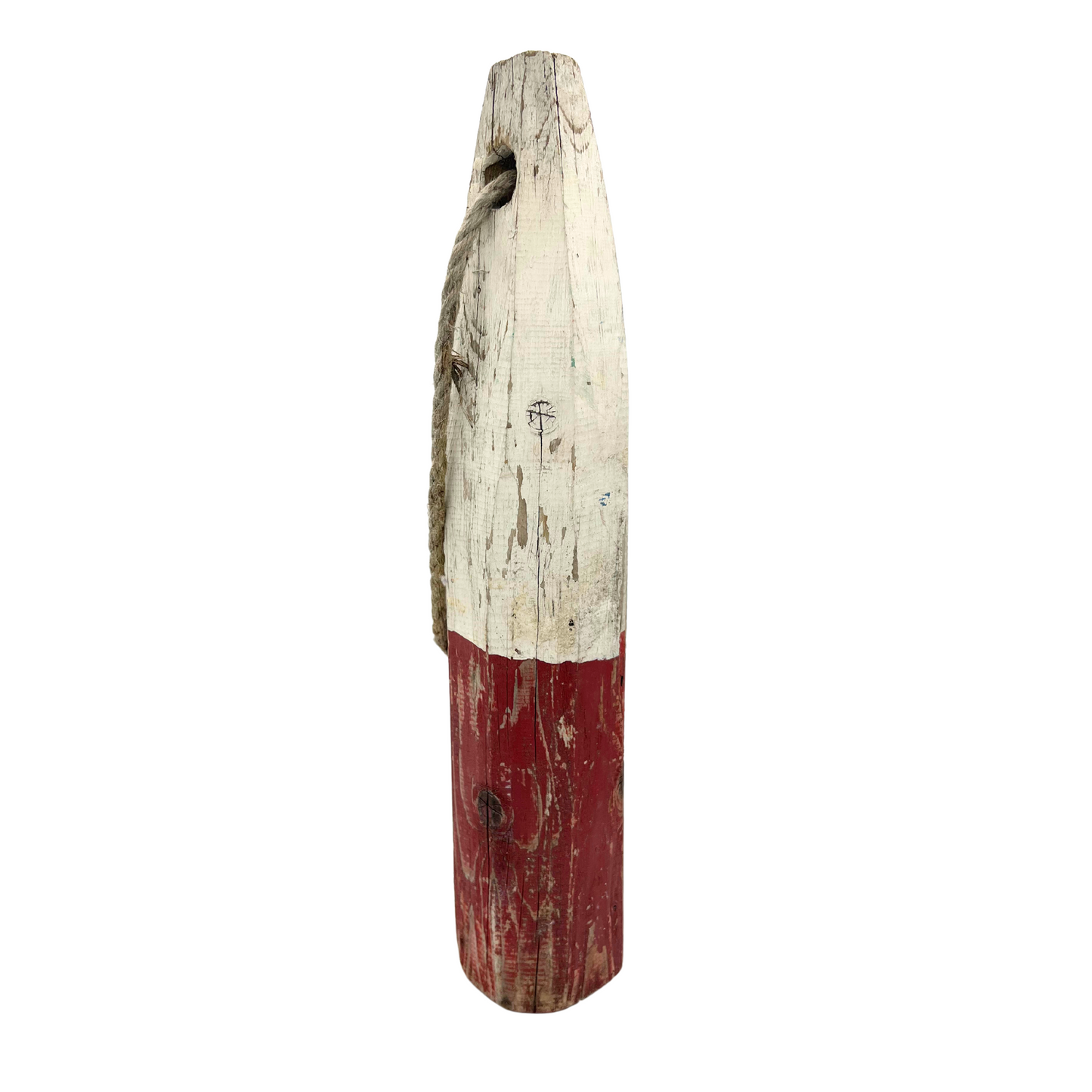 authentic red and white wooden buoy