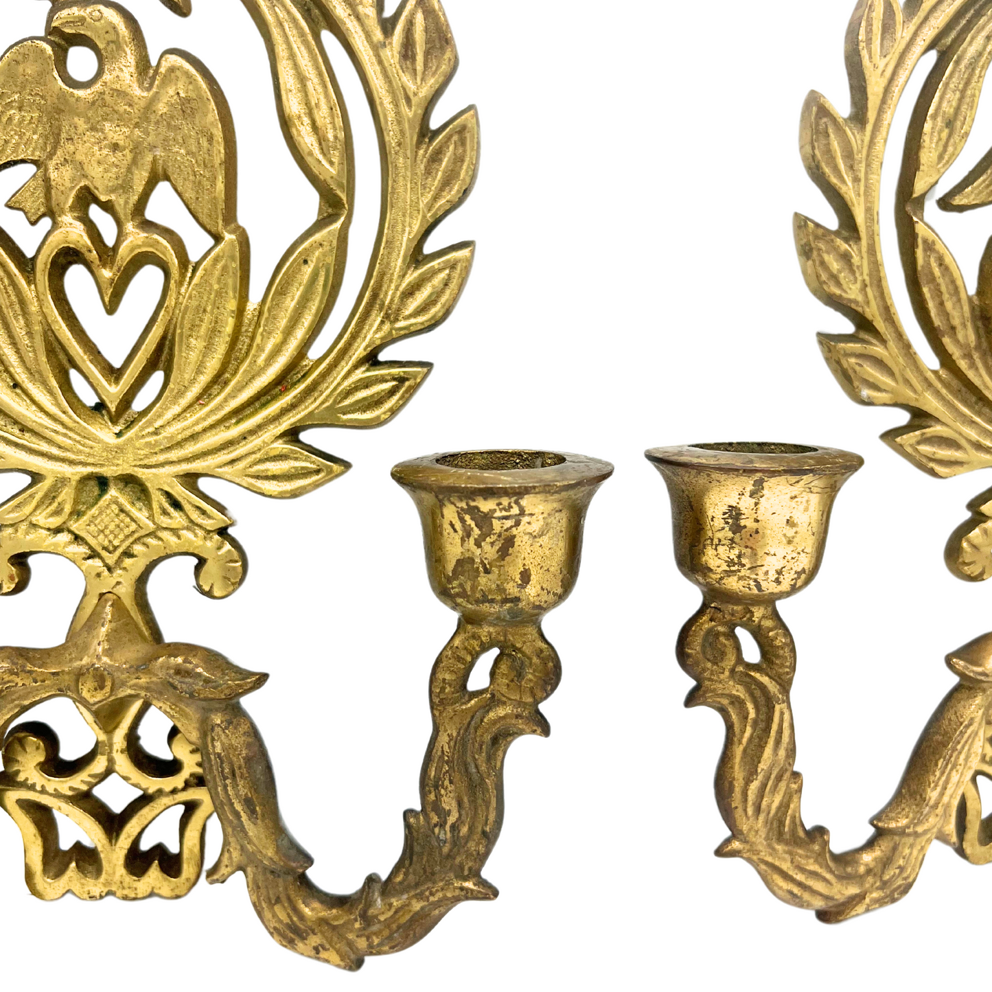 pair of vintage brass federal eagle candle sconces