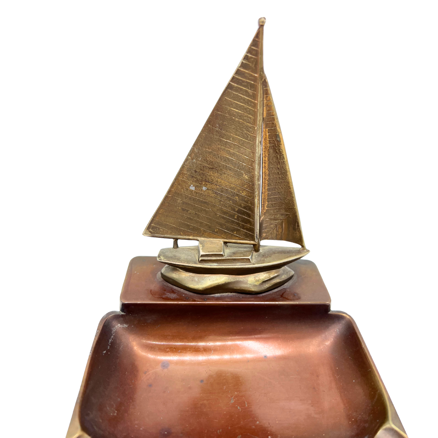 vintage bronze sailboat dish